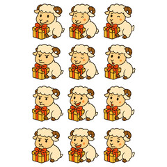 Cute Sheep Cartoon Characters with Gifts