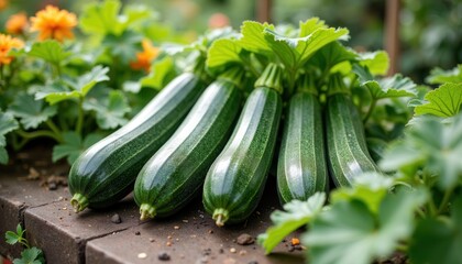 Fresh zucchini harvest on sunny garden day