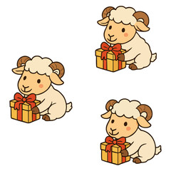 Cute Sheep Holding a Gift Present for Celebration