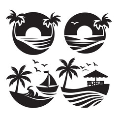 Fototapeta premium vector illustration of a tropical beach logo black and white