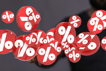 3D rendered image of red percentage symbols floating in the air. Perfect for discount, sale, and marketing concepts.
