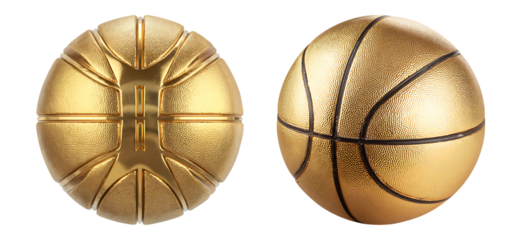 Two golden basketballs, one with a unique design.