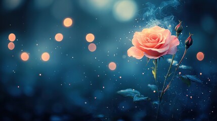 A dreamy, softly lit peach rose with a bokeh background