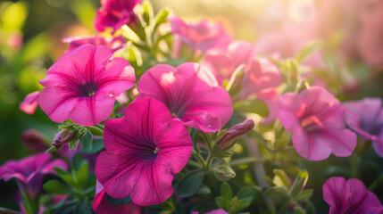 closeup of vibrant pink petunias