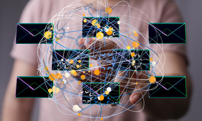 Visual representation of worldwide email connections and data flow.