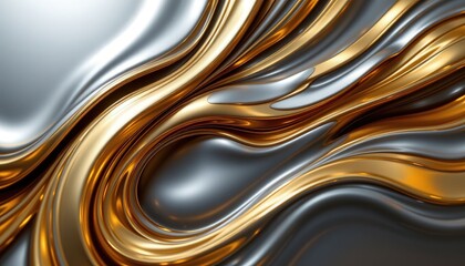 Abstract Gold and Silver Liquid Swirls Background Texture Design