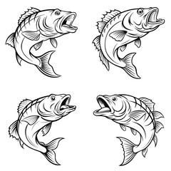 Snapper fish outline vector illustration isolated on white background.