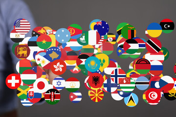 Image of diverse flags representing global unity, international business, or world connections.