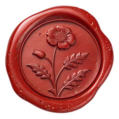 Elegant Red Wax Seal with Embossed Poppy Flower and Bud on Transparent Background