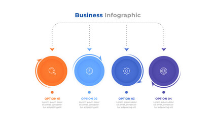 Business infographic template with 4 options and downward flow. Vector illustration.
