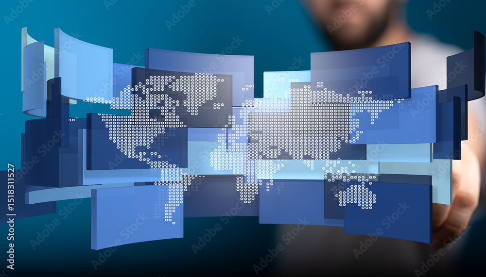 Aufkleber abstract image of a world map displayed on digital screens. perfect for technology, global business,