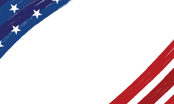 USA flag grunge background design. Hand drawn, brush stroke painted overly frame for American patriot event like fourth of July, memorial day. Transparent PNG and vector illustration.