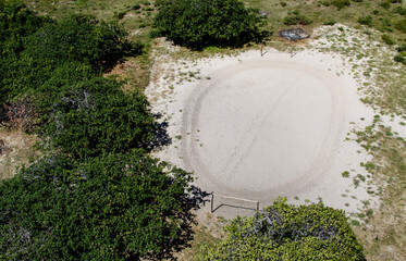 View of a football field from the Preguicas Lighthouse, in the village of Mandacaru on the banks of the Pregui&ccedil;as River, within the Len&ccedil;ois National Park