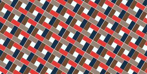 Diagonal geometric pattern with colorful blocks in red brown blue tones for textile wallpaper wrapping paper and abstract modern backgrounds"