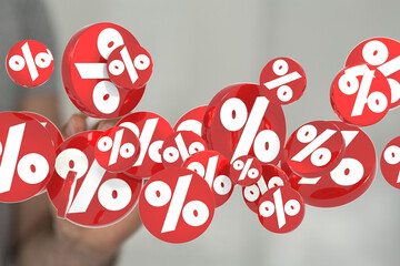 Abstract 3D rendering of red percentage symbols. Perfect for sales, discounts, and promotions.