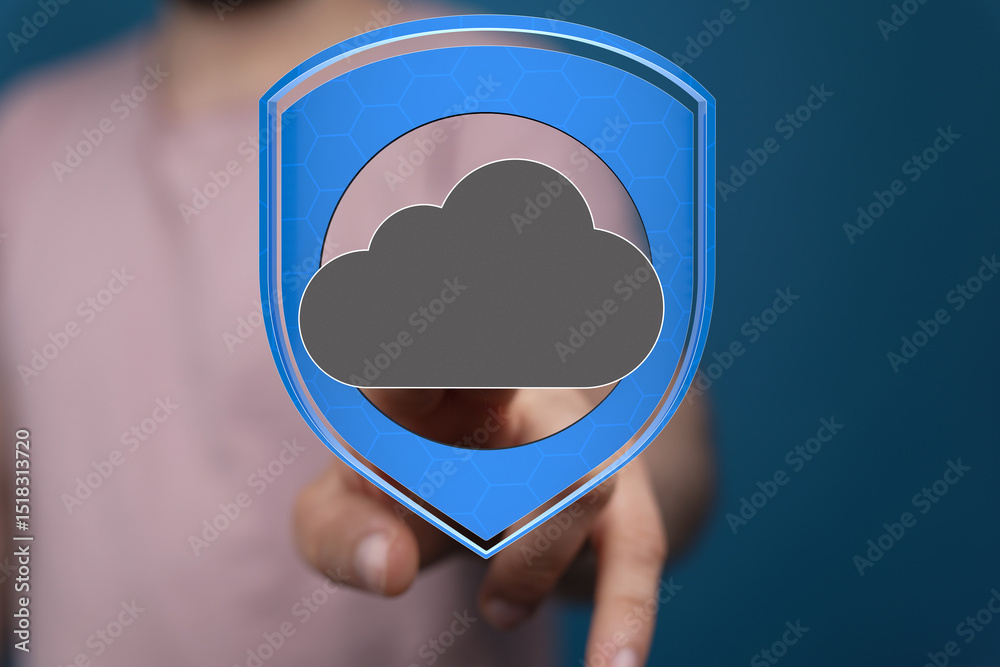 Aufkleber image of a hand interacting with a cloud security shield icon. ideal for cybersecurity, data protect