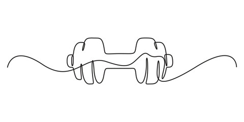 Obraz premium Continuous line drawing of Dumbbell - Barbell gym equipment drawing of dumbbell in continuous one line style. Sport equipment in simple linear style vector illustration