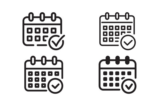 Calendar with Checkmark Icons Schedule Planner Vector Set
