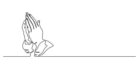 Continuous one line art drawing of person hand. Religious prayer in single line art drawing vector illustration