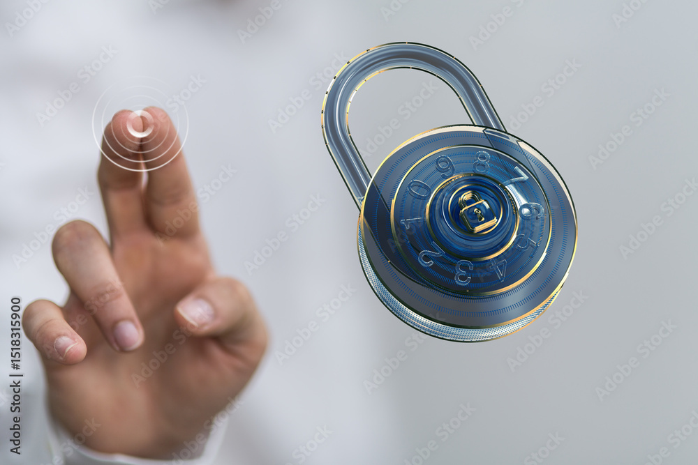 Aufkleber Secure your data.  Image of a hand interacting with a digital combination lock, symbolizing cybersecurity and data protection.