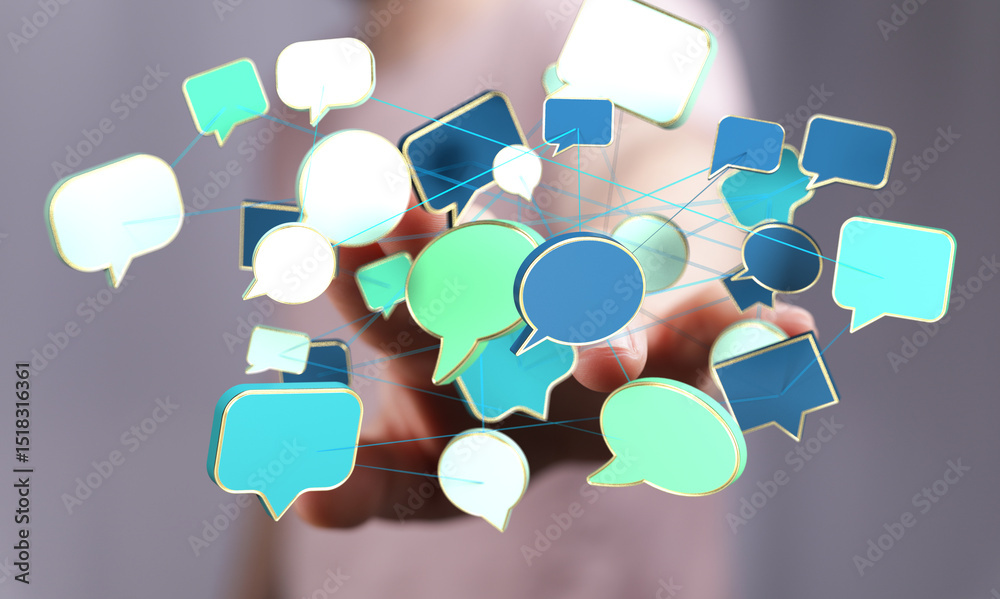 Aufkleber Illustrative image of interconnected speech bubbles symbolizing global communication and networking.
