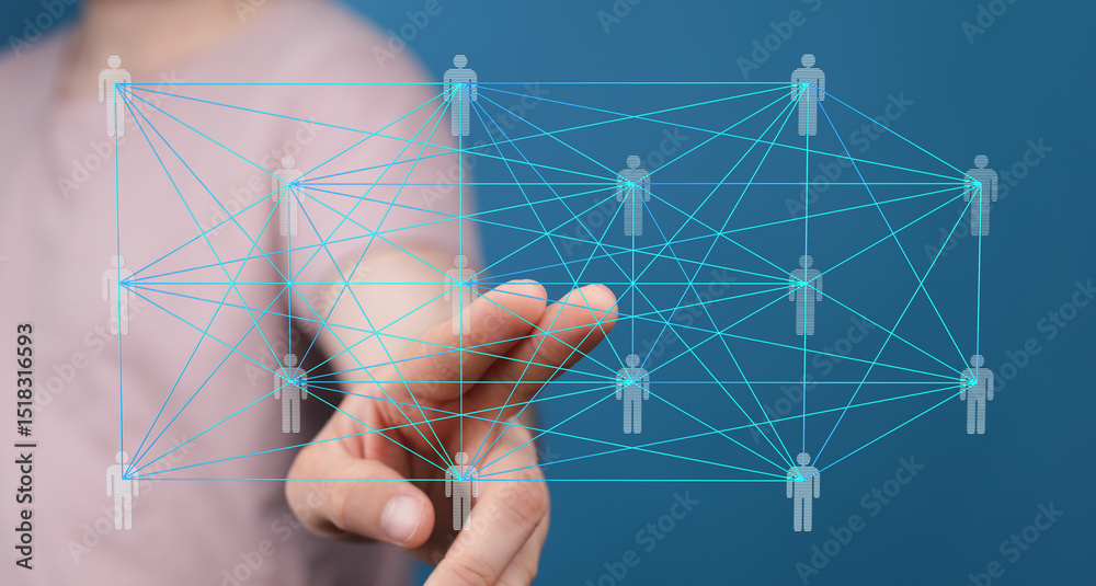 Poster abstract image of a digital network connecting people, representing global communication and collabo