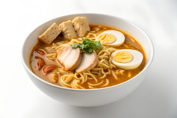 spicy ramen curry noodle soup isolated on white background