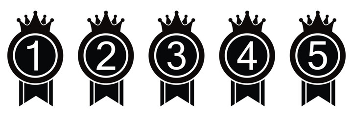 Ranking Medal Icon Set – 1st to 5th Place Award Ribbons in Flat Vector Design