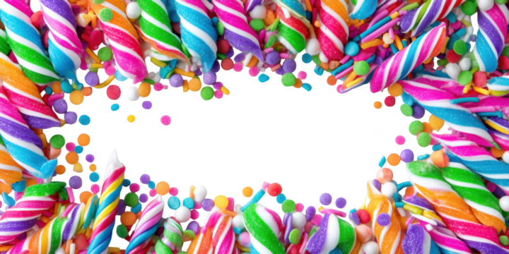 Colorful candy border with sprinkles isolated on transparent background