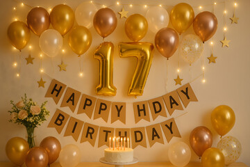 Elegant 17th Birthday Balloons and Happy Bday Text