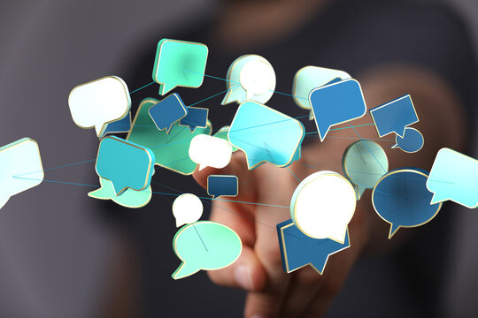 Abstract image of interconnected speech bubbles, representing global communication and networking.