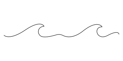Ocean Sea wave continuous one line drawing, Single continuous line drawing of sea wave. Modern abstract seascape and concept for surf club in simple linear style vector illustration