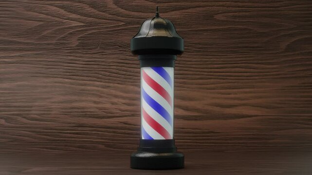 Barber pole shop sign salon 3d animated. 4k render