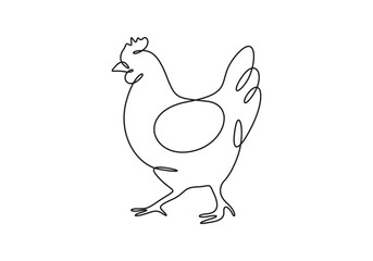 Single continuous line drawing a mother hen chicken. One line art hen icon. Vector illustration