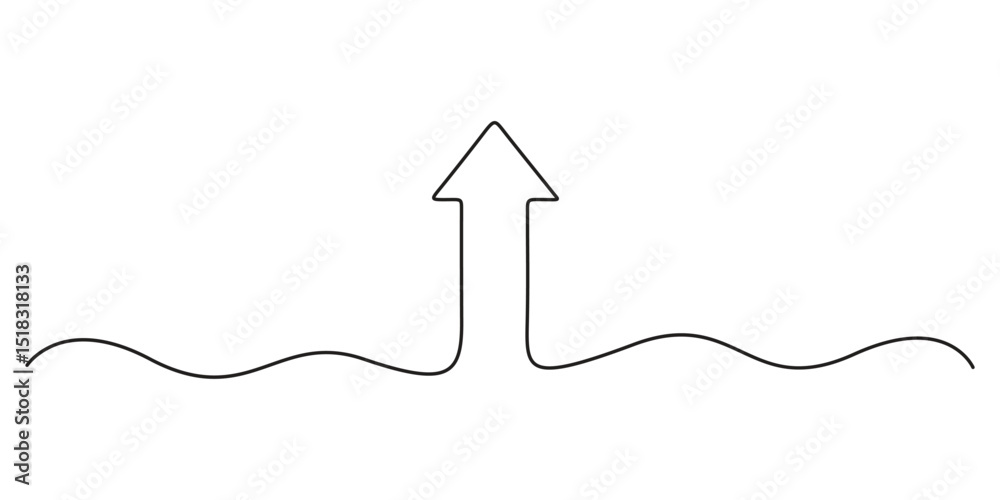 Poster arrow pointing right, continuous line drawing upward arrow vector. one line arrow pointing right, ve