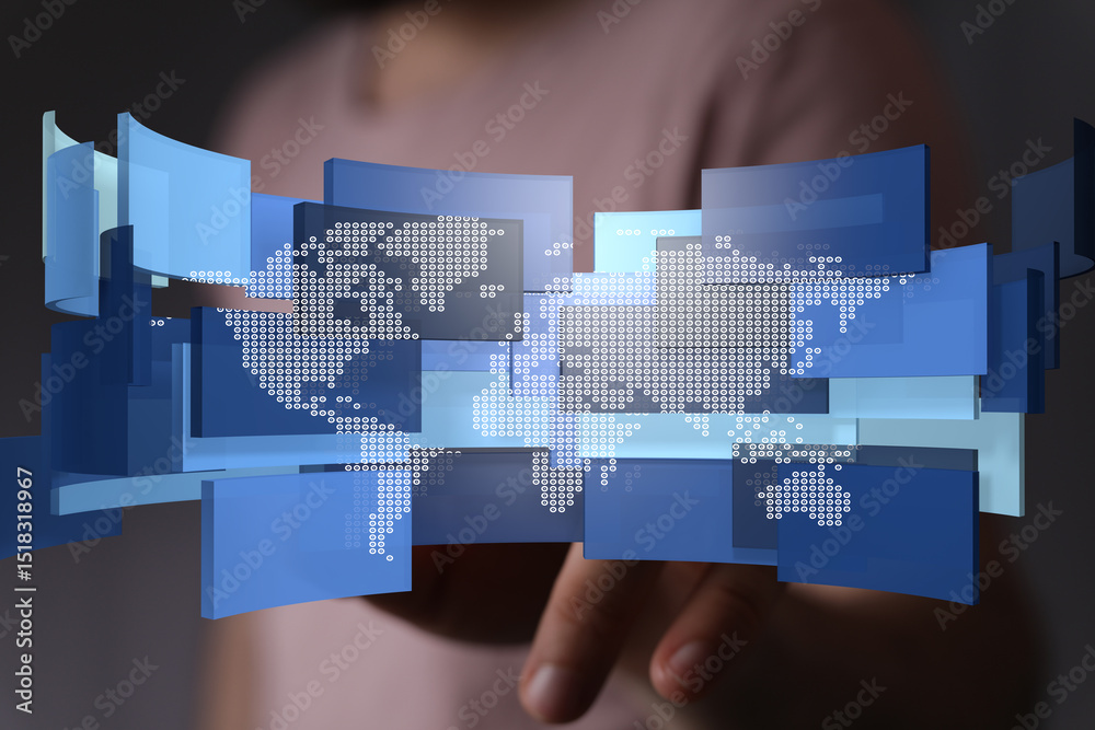 Poster abstract digital world map concept. global network, data, technology.
