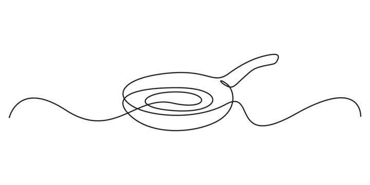 Pan kitchen continuous line drawing. Continuous single line drawing pan kitchen. Kitchen, equipment concept. One line art style vector illustration