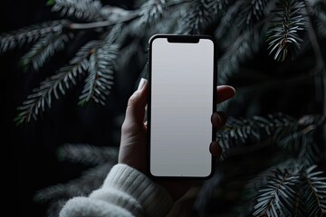 High Quality Image of Hand Holding Smartphone with Blank, Black Screen