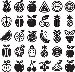 Minimalist Black and White Fruit Icons Set