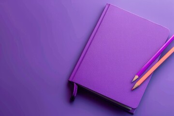 A Purple Table with a Purple Notebook Pencil and a Notebook with a Purple Cover