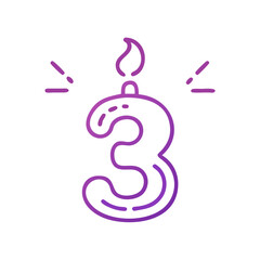 Age 3 Number Candle Icon for Third Birthday Cake Topper