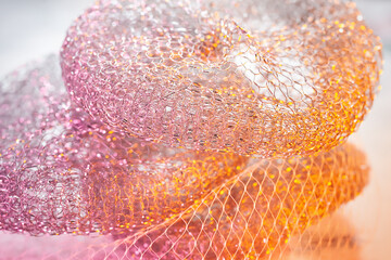 Abstract texture. Metallic colored abstract. Twisted shiny metal wire. Selective focus