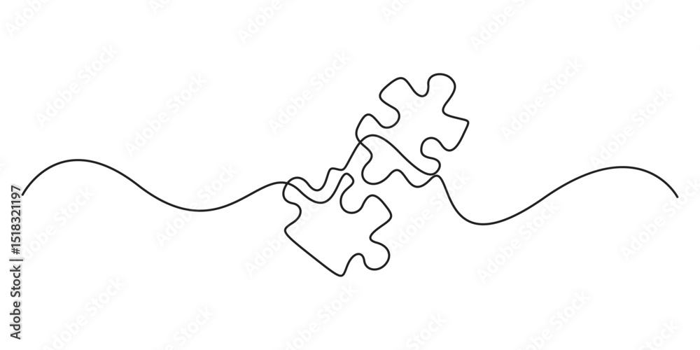 Poster continuous line drawing of puzzle game jigsaw design vector, puzzle design continuous single line ar