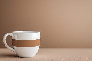 Pixel Perfect Image of a White Coffee Cup with a Brown Stripe on the Side