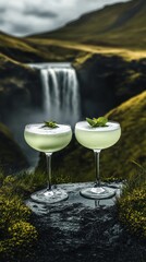 cocktails near waterfall