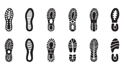 set of vector silhouettes of shoes footprint
