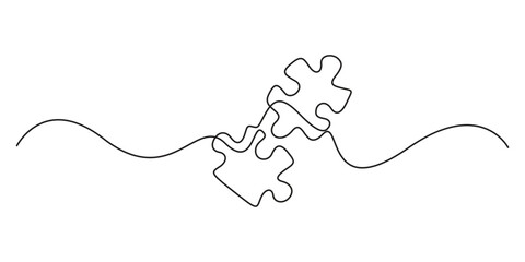 Obraz premium Continuous line drawing of puzzle game jigsaw design vector, Puzzle design continuous single line art drawing of vector illustration, Doodle vector illustration