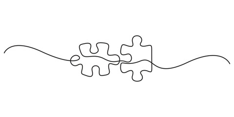Continuous line drawing of puzzle game jigsaw design vector, Puzzle design continuous single line art drawing of vector illustration, Doodle vector illustration
