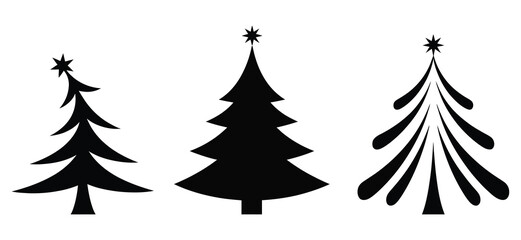 Obraz premium Vector set of fir tree silhouettes on white background