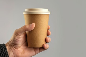 Vibrant Color Image of Close Up of Male Hand Holding Coffee Cup Mockup